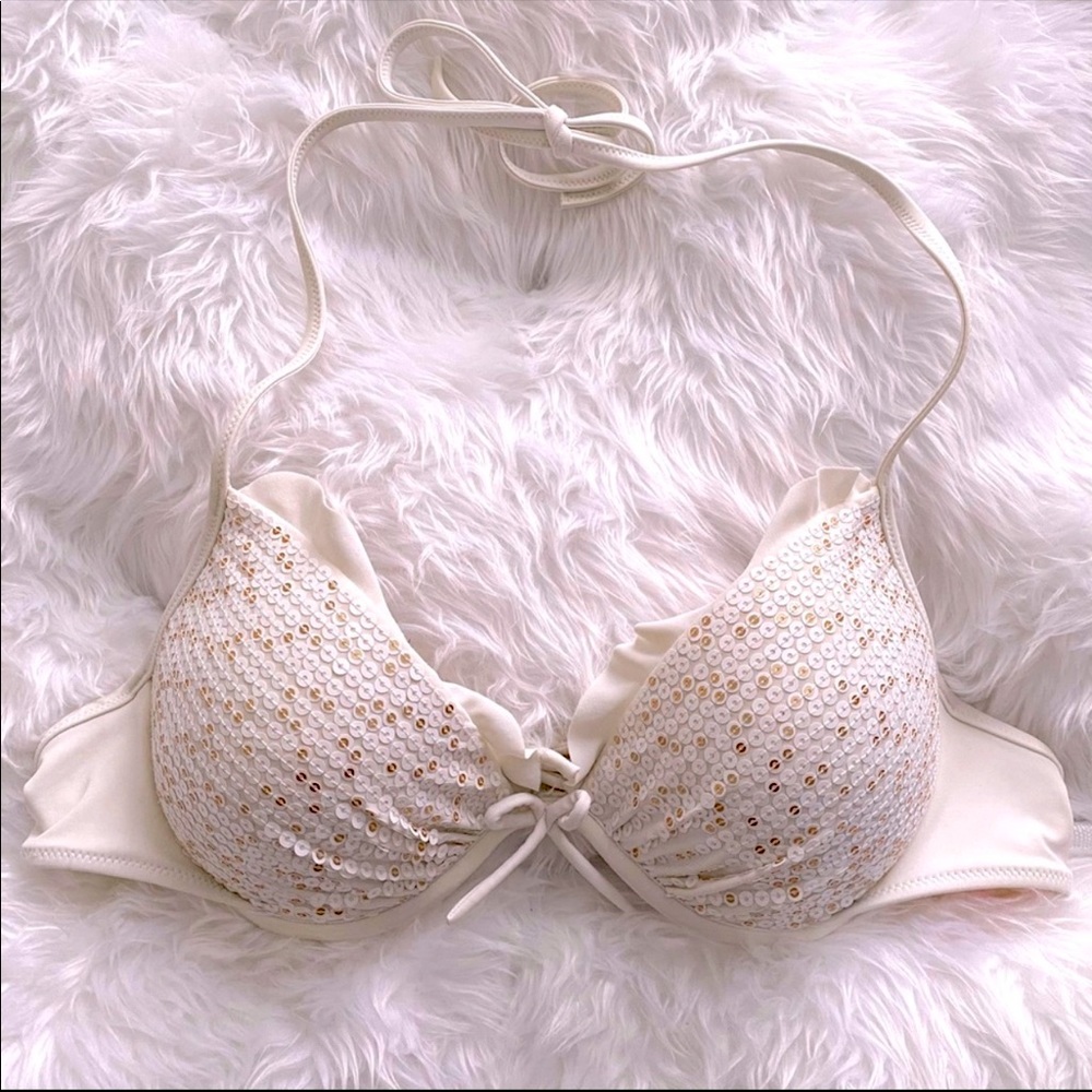 Victoria's Secret White Sequin Bikini Top 36D